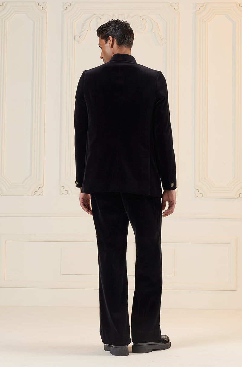 Black Assymetrical Overlap Bandhgala Set