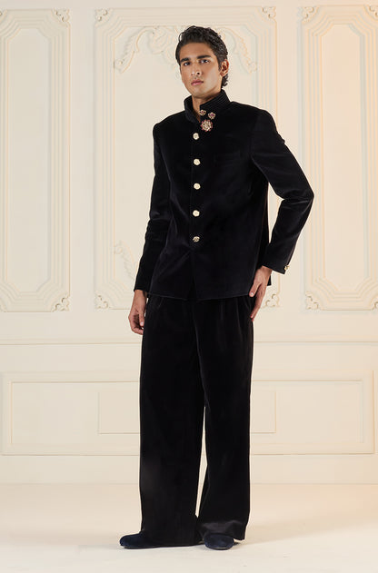 Black Velvet Bandhgala Set