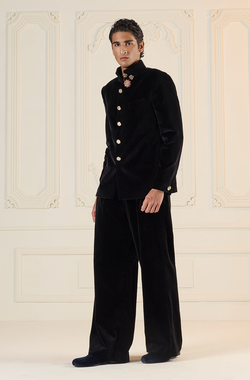 Black Velvet Bandhgala Set