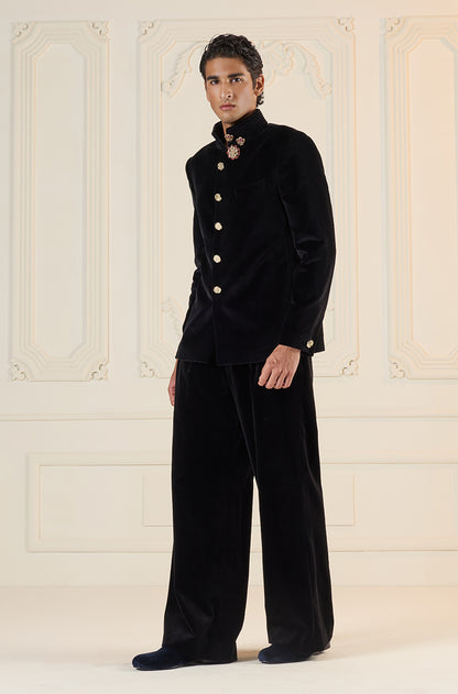 Black Velvet Bandhgala Set