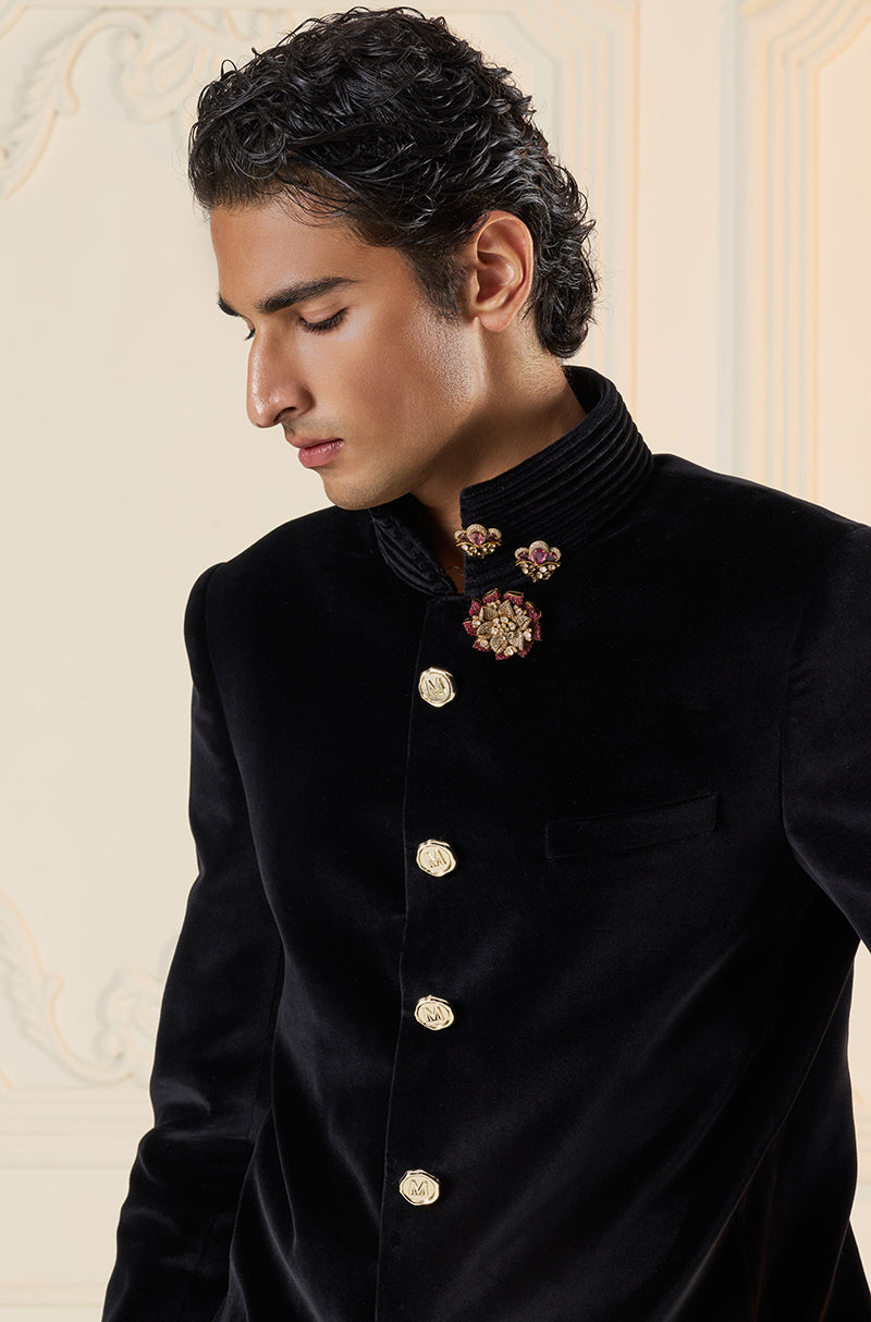 Black Velvet Bandhgala Set