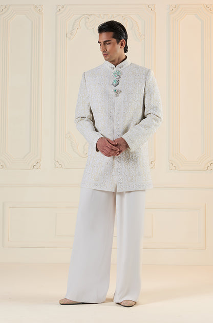 Beige with Ivory Dori Embroidered Sherwani Set