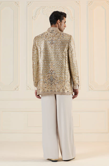 Gold Gota Crisscross Embroidered Short Sherwani Set