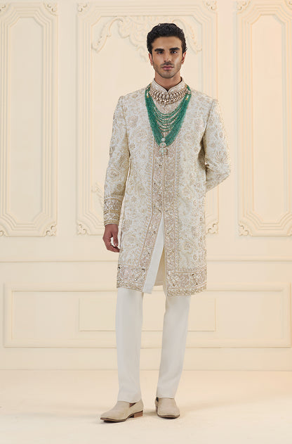 Ivory & Gold Embroidered Sherwani Set