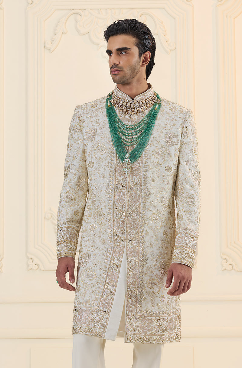 Ivory & Gold Embroidered Sherwani Set