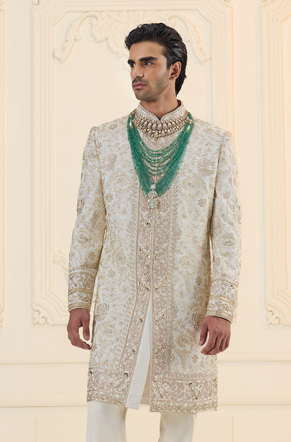 Ivory & Gold Embroidered Sherwani Set