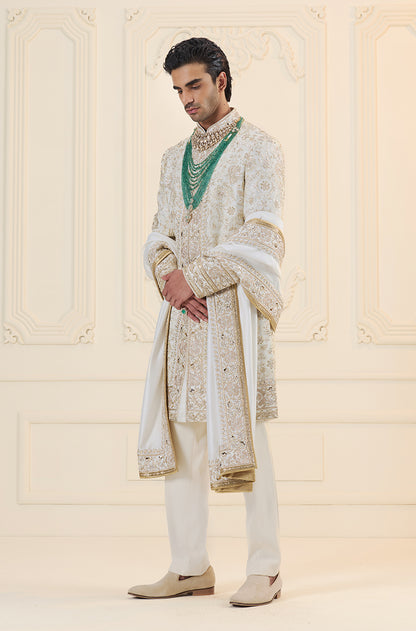 Ivory & Gold Embroidered Sherwani Set