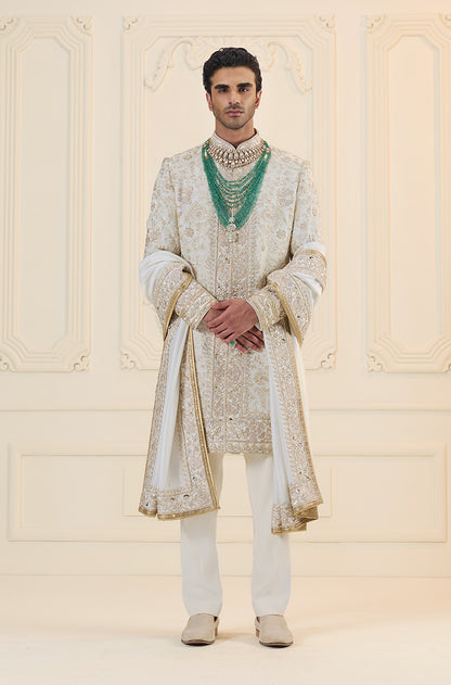 Ivory & Gold Embroidered Sherwani Set