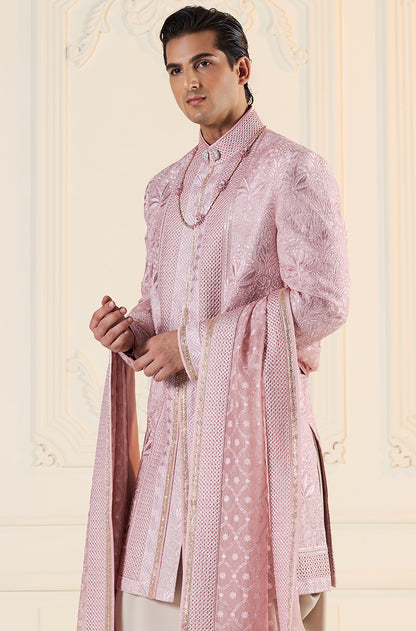 Pink Threadwork Embroidered Sherwani Set