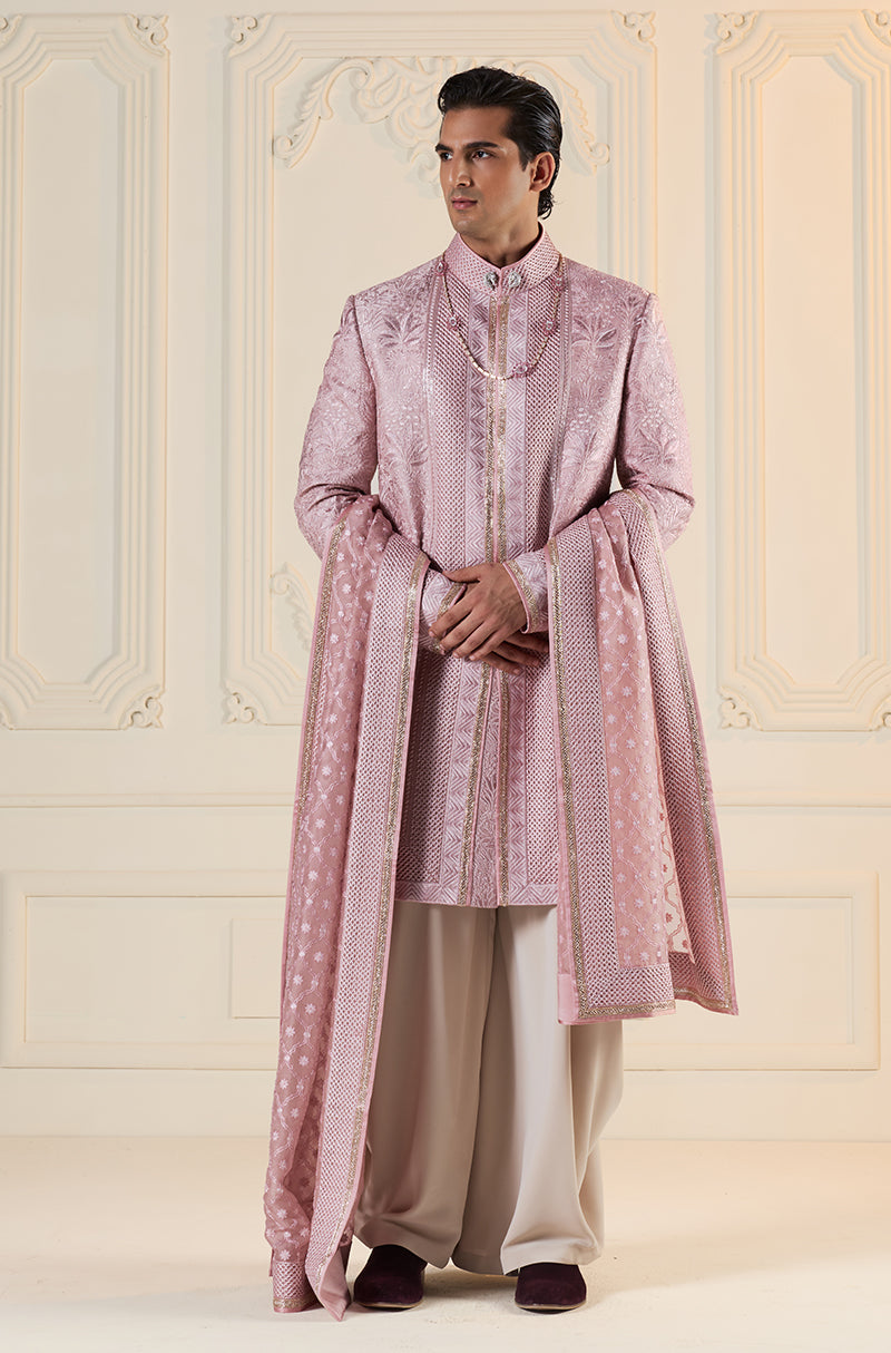 Pink Threadwork Embroidered Sherwani Set