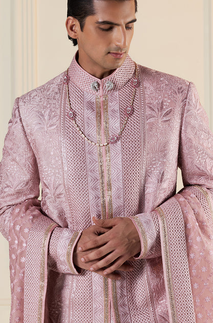 Pink Threadwork Embroidered Sherwani Set