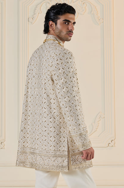 Ivory Crisscross Embroidered Sherwani Set