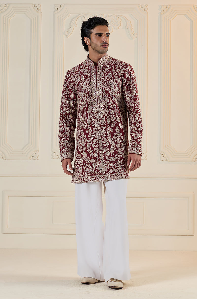 Deep Red Dori Embroidered Kurta Set