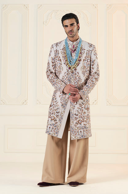 Ivory Multi Threadwork Mijwan Embroidered Sherwani Set