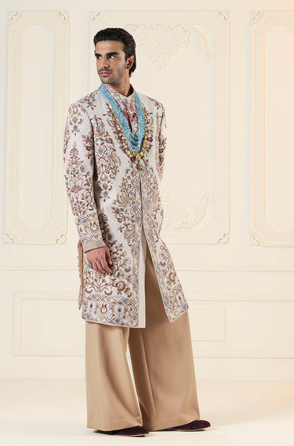 Ivory Multi Threadwork Mijwan Embroidered Sherwani Set