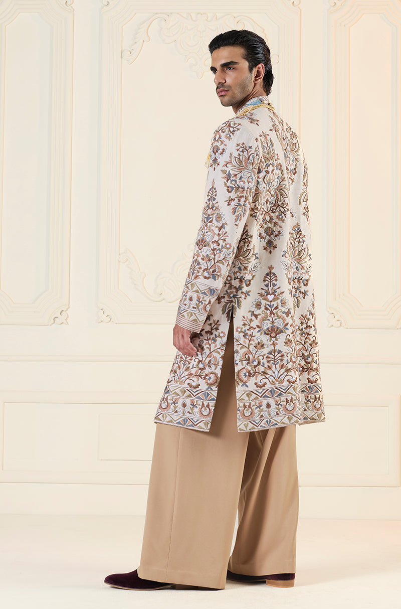 Ivory Multi Threadwork Mijwan Embroidered Sherwani Set