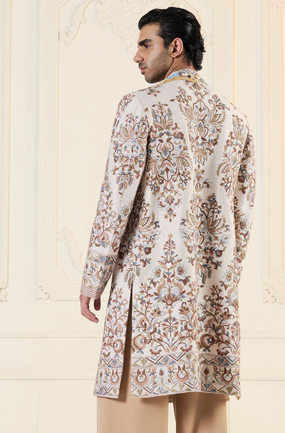 Ivory Multi Threadwork Mijwan Embroidered Sherwani Set