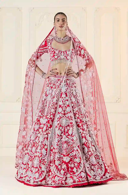 Red & Ivory Dori Embroidered Lehenga Set