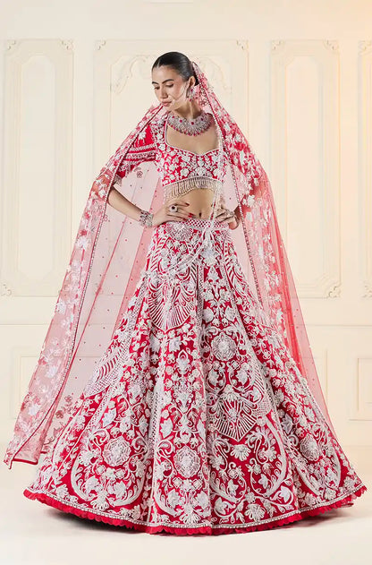 Red & Ivory Dori Embroidered Lehenga Set