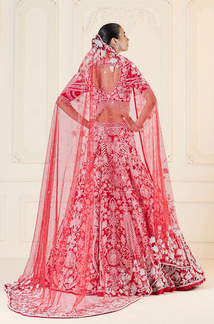 Red & Ivory Dori Embroidered Lehenga Set