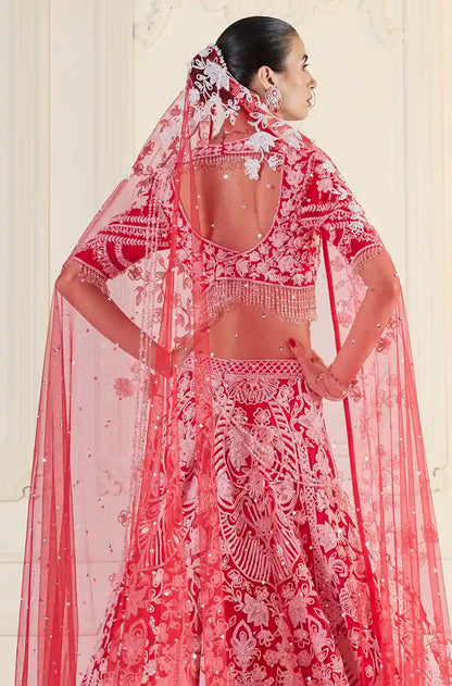 Red & Ivory Dori Embroidered Lehenga Set