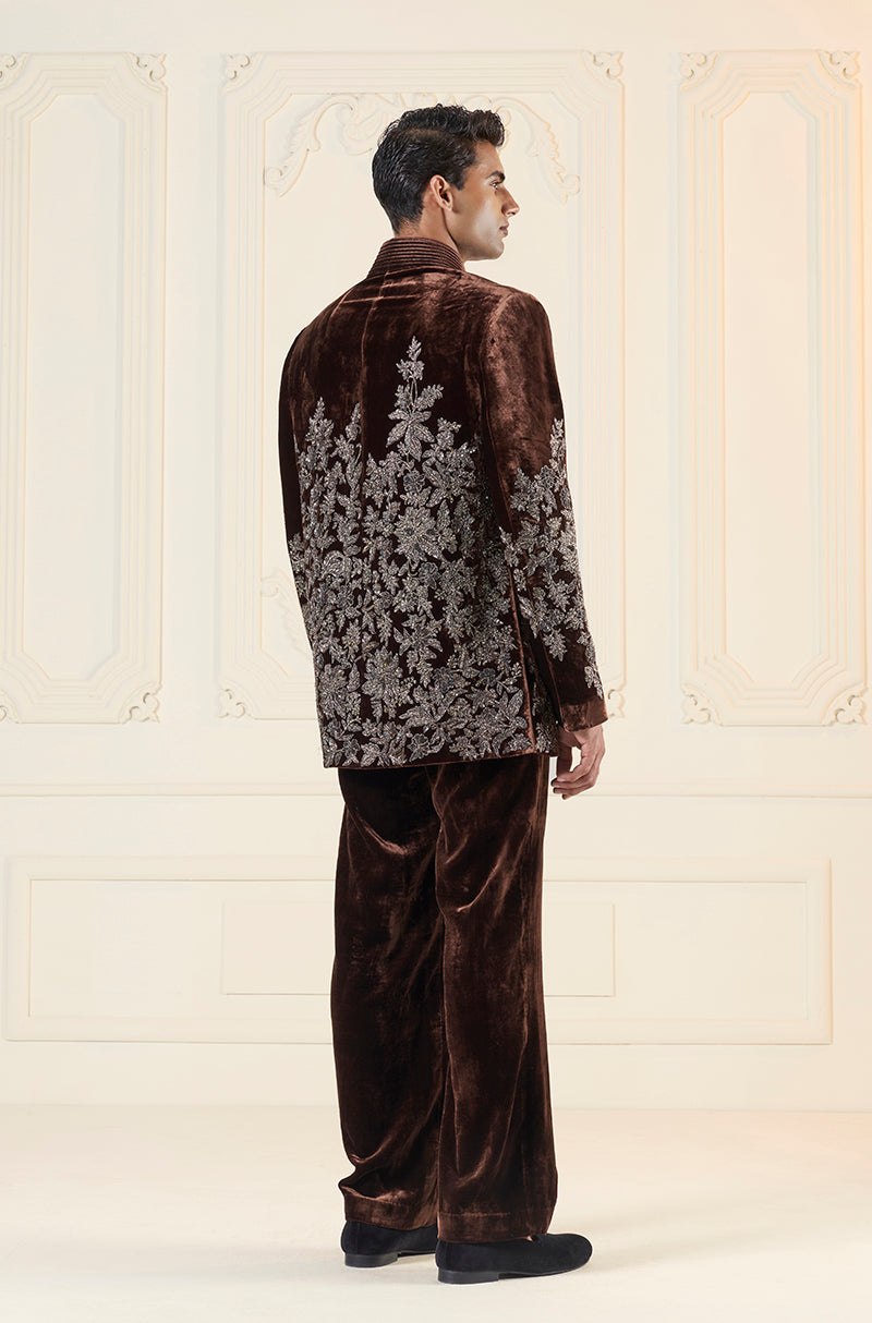 Brown With Antique Zardozi Embroidery Short Sherwani Set