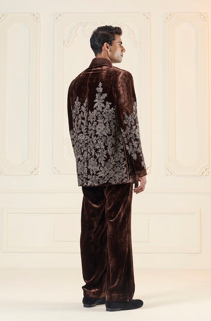 Brown With Antique Zardozi Embroidery Short Sherwani Set