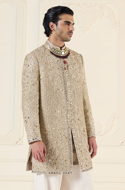 Gold Embroidered Short Sherwani Set