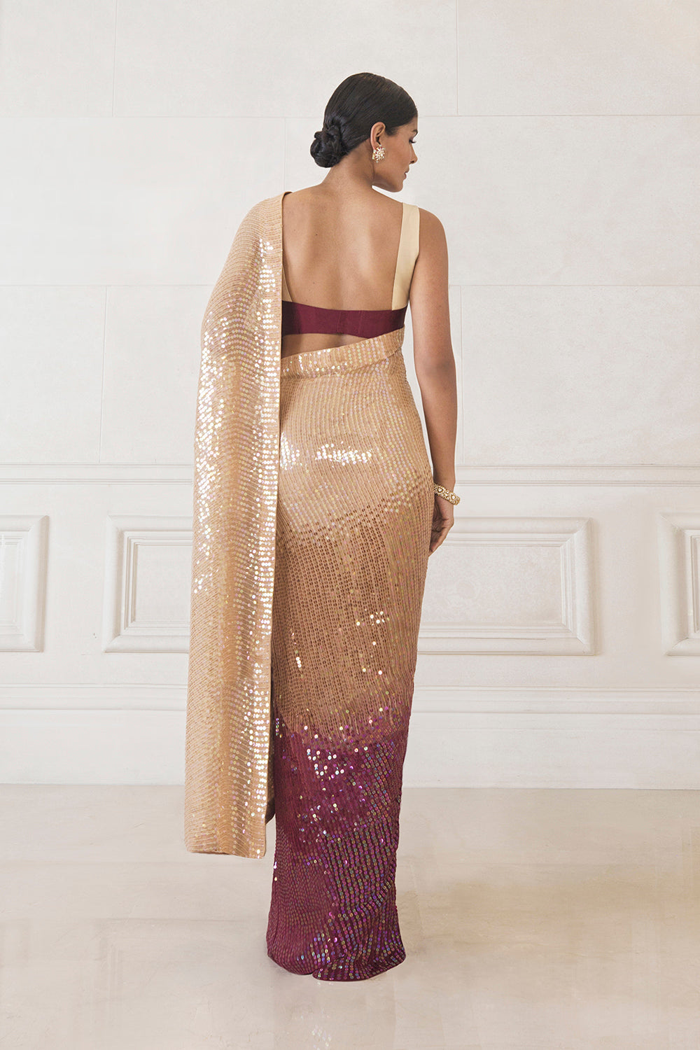 Blush Berry OmbrÃ© Sequin Saree Set