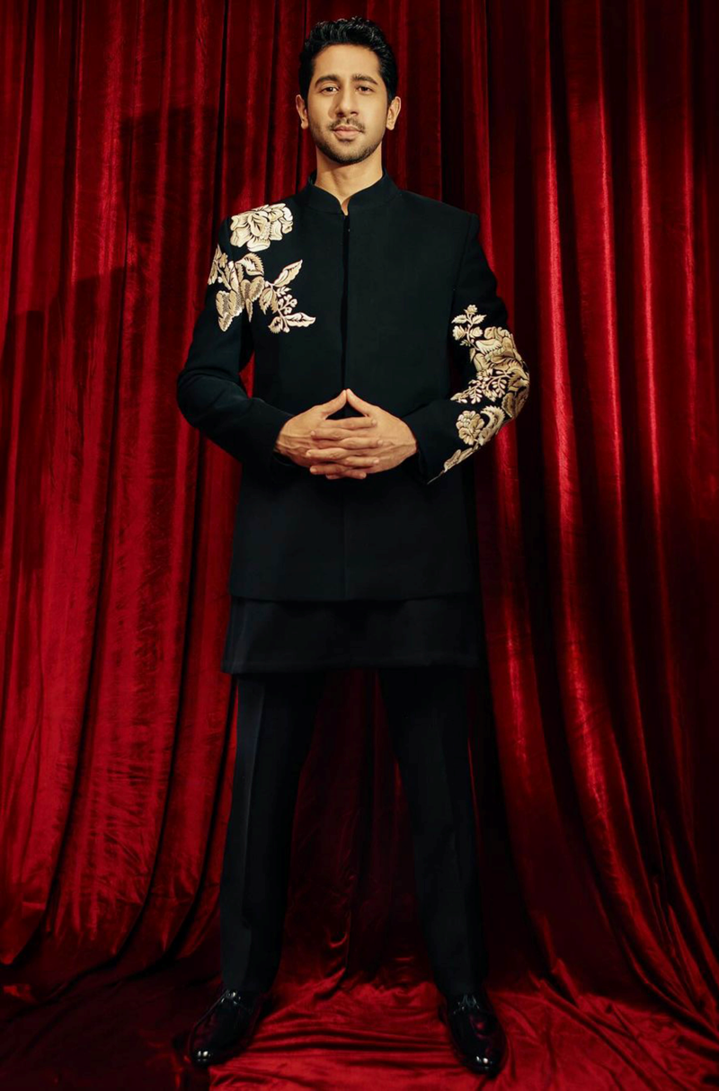 Vihaan Samat in our Black Long Bandhgala Set