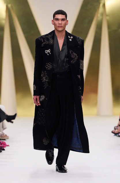 Black Multi Motif Embroidered Trench Coat Set