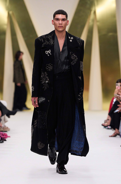 Black Multi Motif Embroidered Trench Coat Set