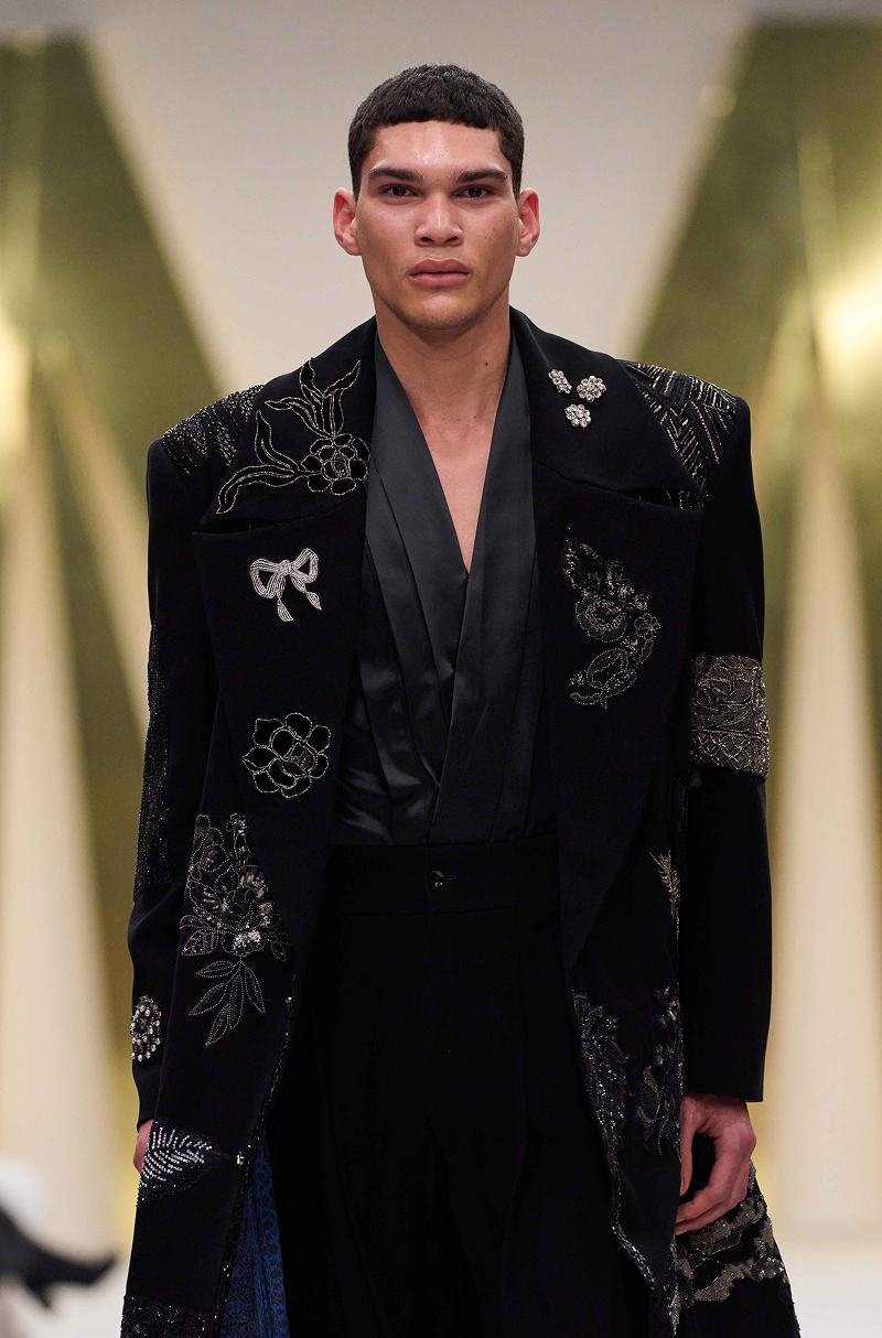 Black Multi Motif Embroidered Trench Coat Set