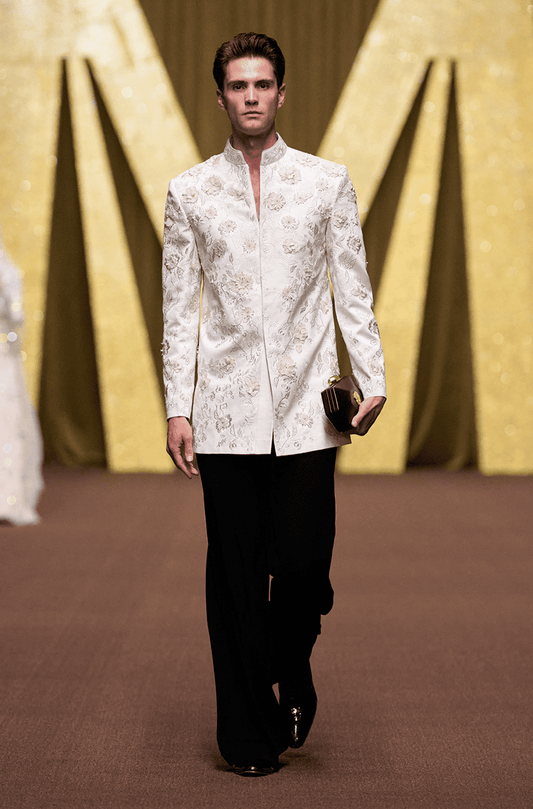 Ivory 3D Floral Sherwani Set