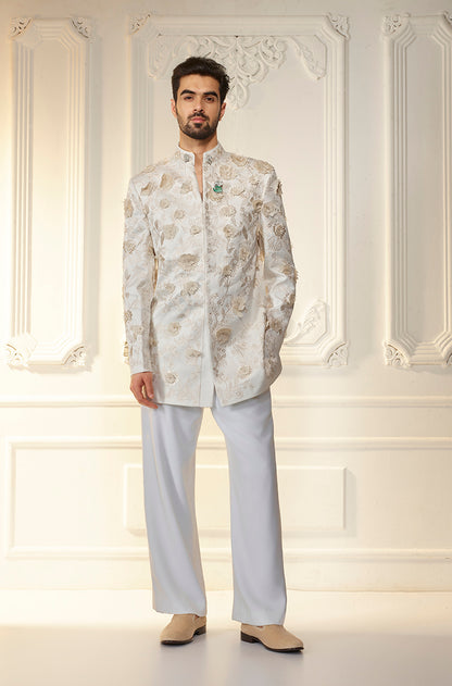 Ivory 3D Floral Sherwani Set