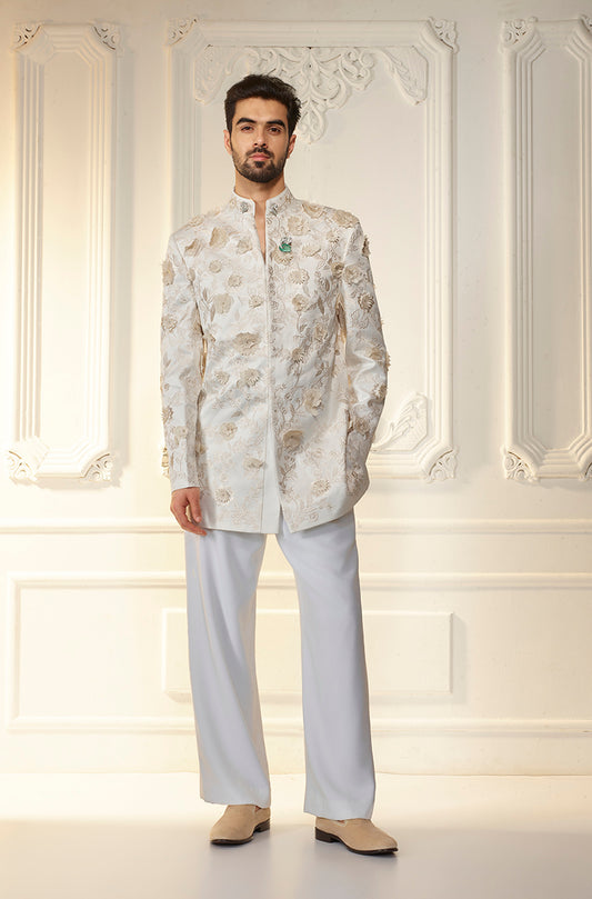 Ivory 3D Floral Sherwani Set