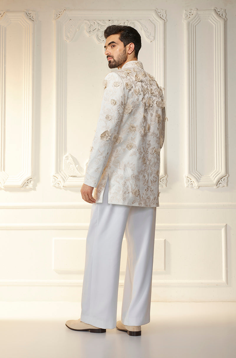 Ivory 3D Floral Sherwani Set