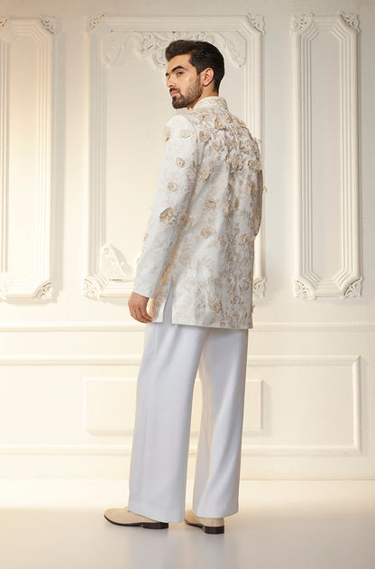 Ivory 3D Floral Sherwani Set