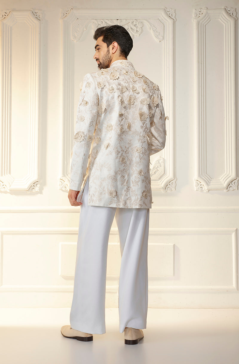Ivory 3D Floral Sherwani Set