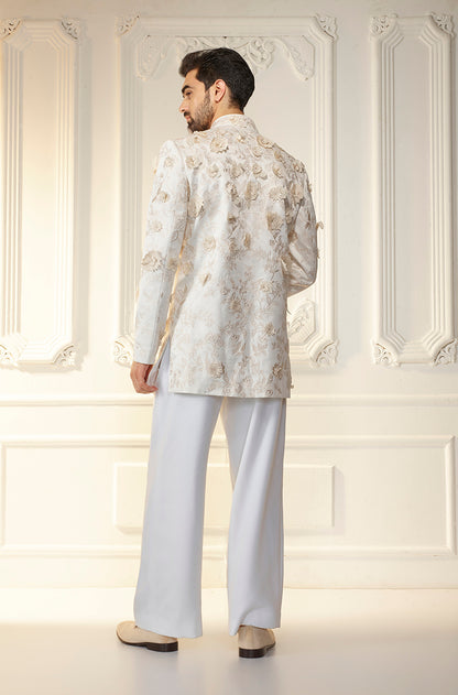 Ivory 3D Floral Sherwani Set
