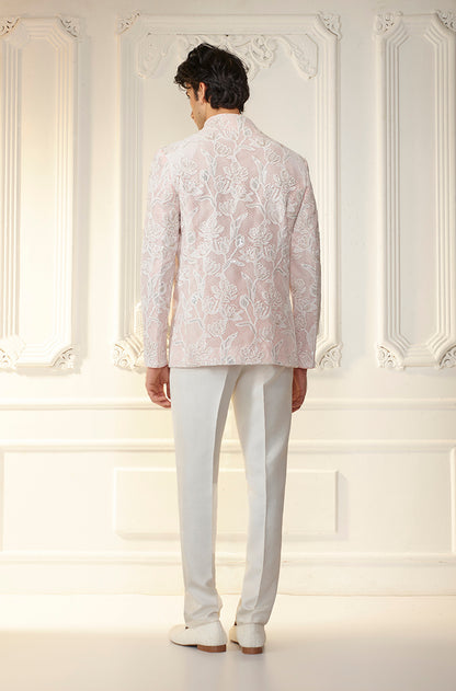 Light Pink Floral Lattice Bandhgala Set