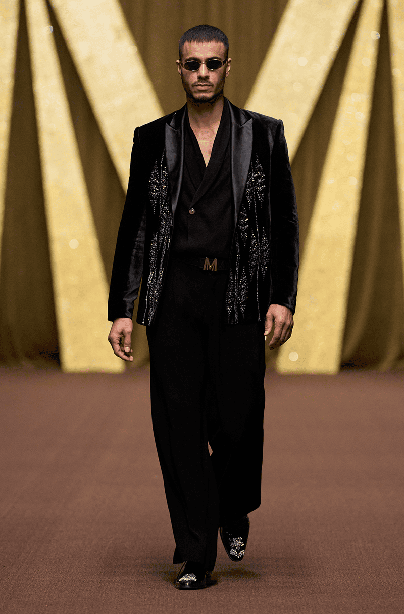 Black Velvet Embroidered Jacket Set