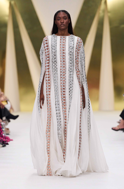 White Georgette Multicolor Sequin Kaftan