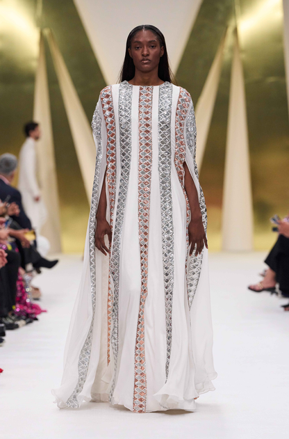 White Georgette Multicolor Sequin Kaftan