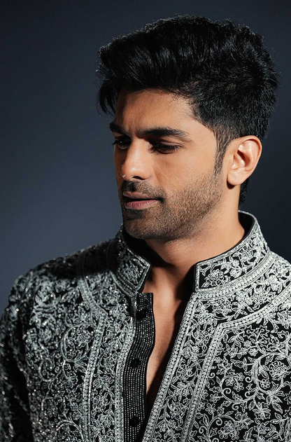 Taha Shah in our Black with Silver Dori Embroidered Kurta Set