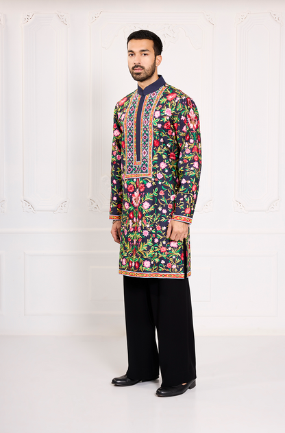 Navy Blue Multicoloured Embroidered Kurta Set