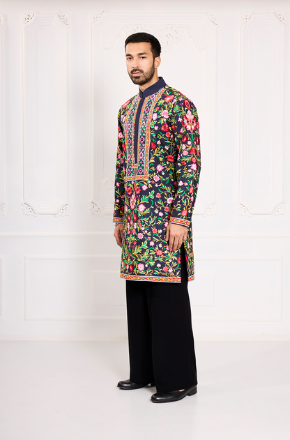 Navy Blue Multicoloured Embroidered Kurta Set