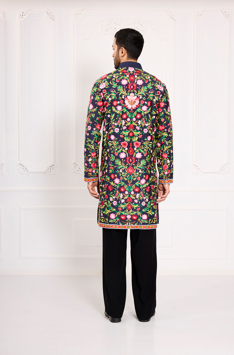 Navy Blue Multicoloured Embroidered Kurta Set