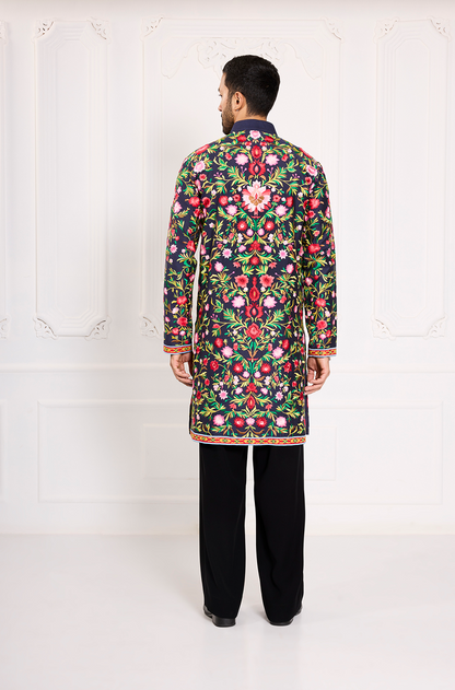 Navy Blue Multicoloured Embroidered Kurta Set