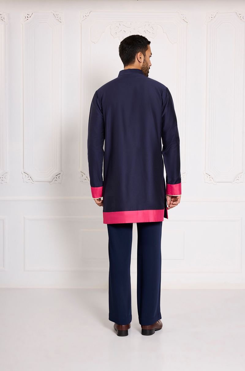 Navy Blue Cotton Silk Floral Kurta Set